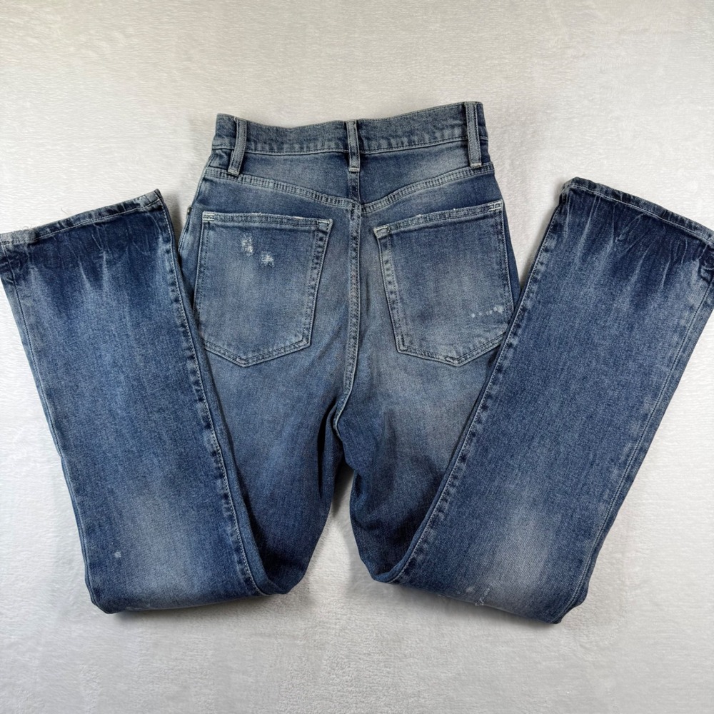 We The Free Free People High Rise Flare Jeans Blue Distressed Button Fly Size 27